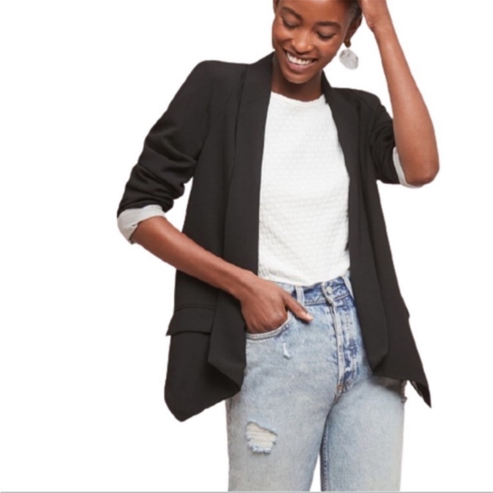 Anthropologie Cartonnier Open Front Blazer Jacket | Black | XS